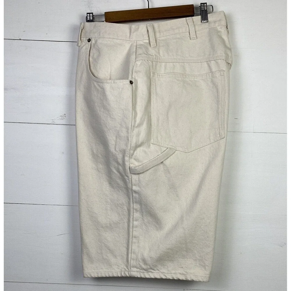 VTG IOU Shorts Men 40 Cream Denim Carpenter Loose Baggy Hip Hop Skater Beachy